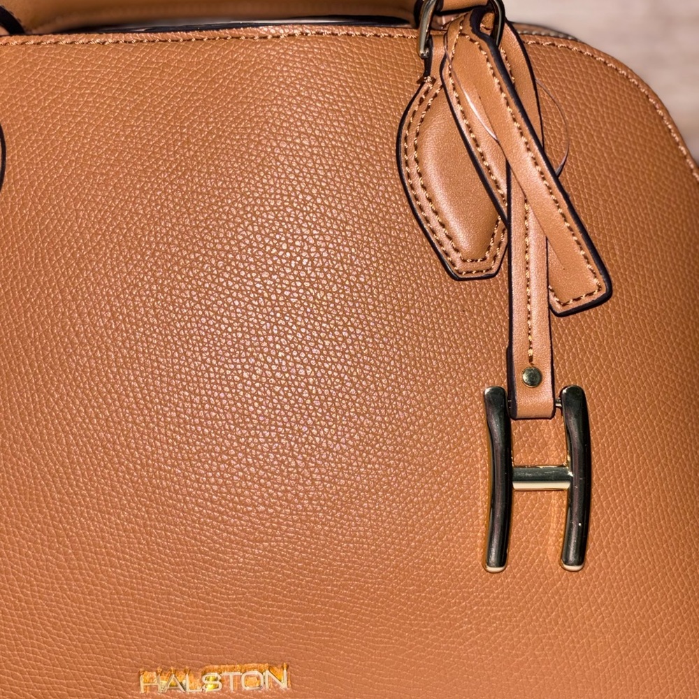 Halston NWT Quincy Tan Satchel with Gold Hardware - Picture 8 of 14